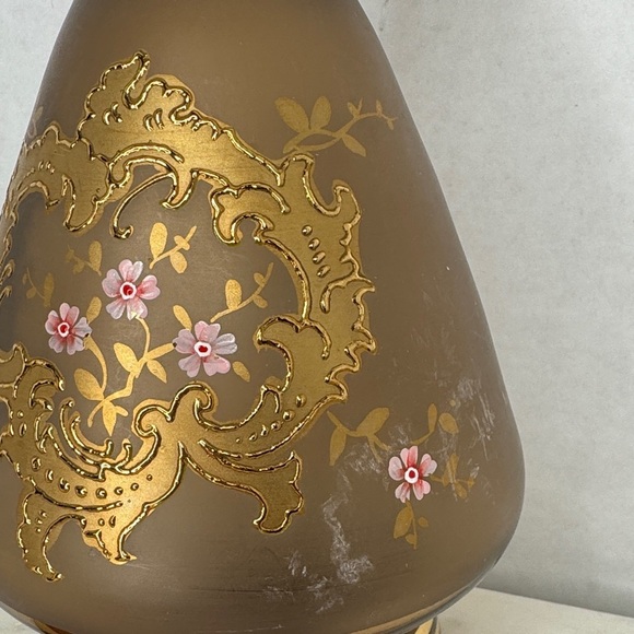 Vintage Gold and Pink Hand Painted Floral Vase - Picture 2 of 10